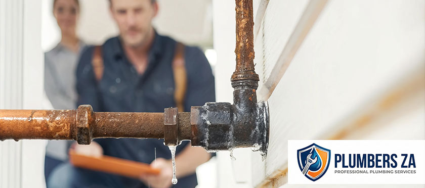 Plumber detecting a hidden water leak in a pipe using professional leak detection equipment in Gauteng
