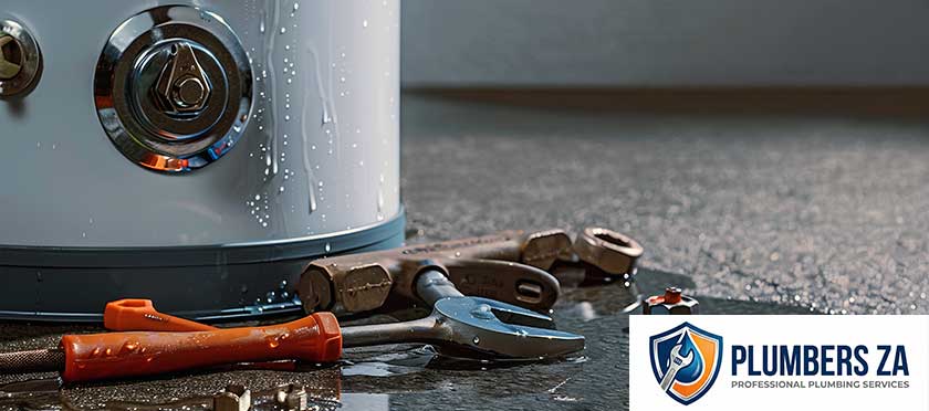 Water leaking from geyser during plumbing inspection and leak detection in Gauteng
